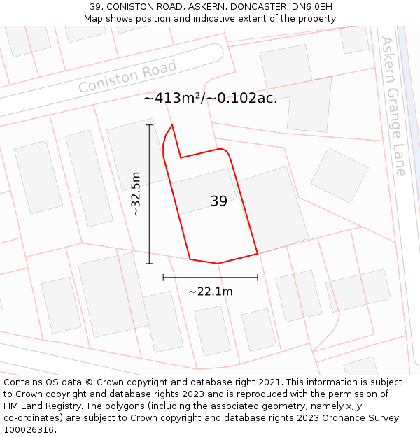 39, CONISTON ROAD, ASKERN, DONCASTER, DN6 0EH: Plot and title map