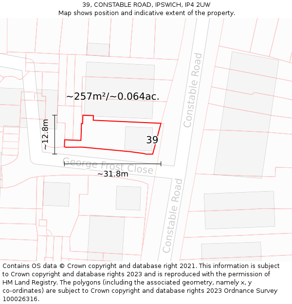 39, CONSTABLE ROAD, IPSWICH, IP4 2UW: Plot and title map