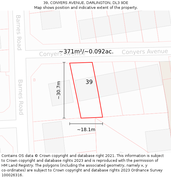 39, CONYERS AVENUE, DARLINGTON, DL3 9DE: Plot and title map