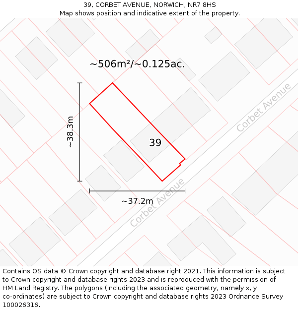 39, CORBET AVENUE, NORWICH, NR7 8HS: Plot and title map