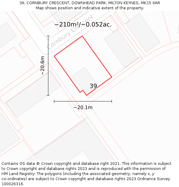 39, CORNBURY CRESCENT, DOWNHEAD PARK, MILTON KEYNES, MK15 9AR: Plot and title map