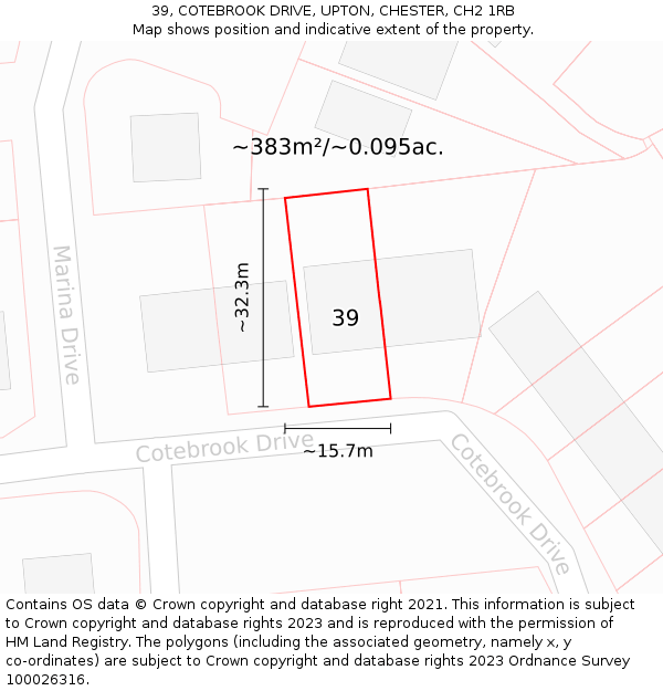 39, COTEBROOK DRIVE, UPTON, CHESTER, CH2 1RB: Plot and title map