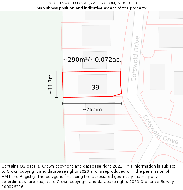 39, COTSWOLD DRIVE, ASHINGTON, NE63 0HR: Plot and title map