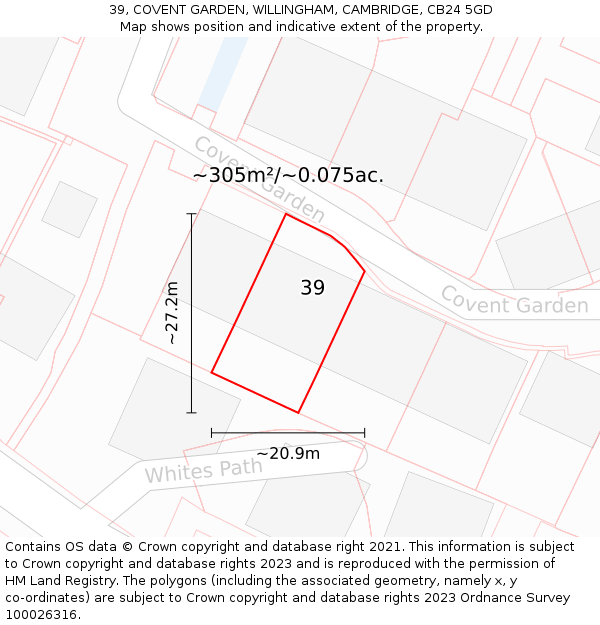 39, COVENT GARDEN, WILLINGHAM, CAMBRIDGE, CB24 5GD: Plot and title map