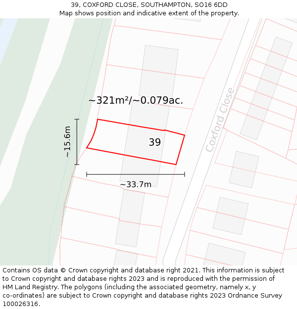 39, COXFORD CLOSE, SOUTHAMPTON, SO16 6DD: Plot and title map