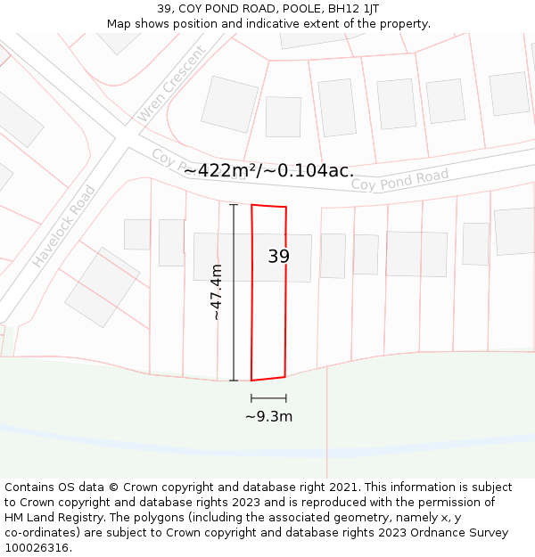 39, COY POND ROAD, POOLE, BH12 1JT: Plot and title map