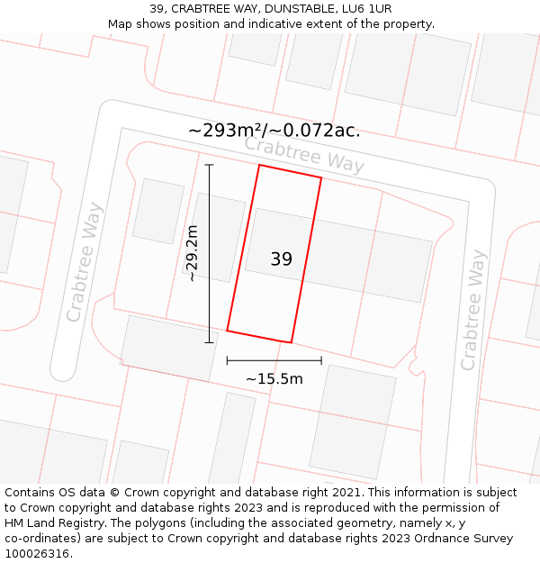 39, CRABTREE WAY, DUNSTABLE, LU6 1UR: Plot and title map