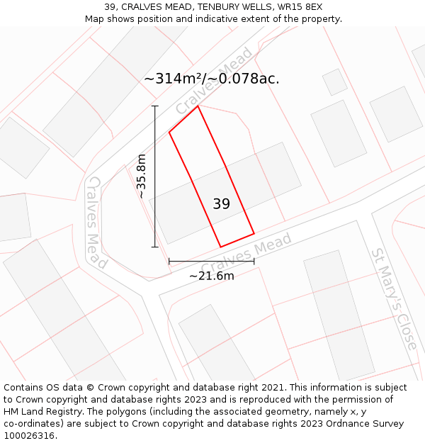 39, CRALVES MEAD, TENBURY WELLS, WR15 8EX: Plot and title map