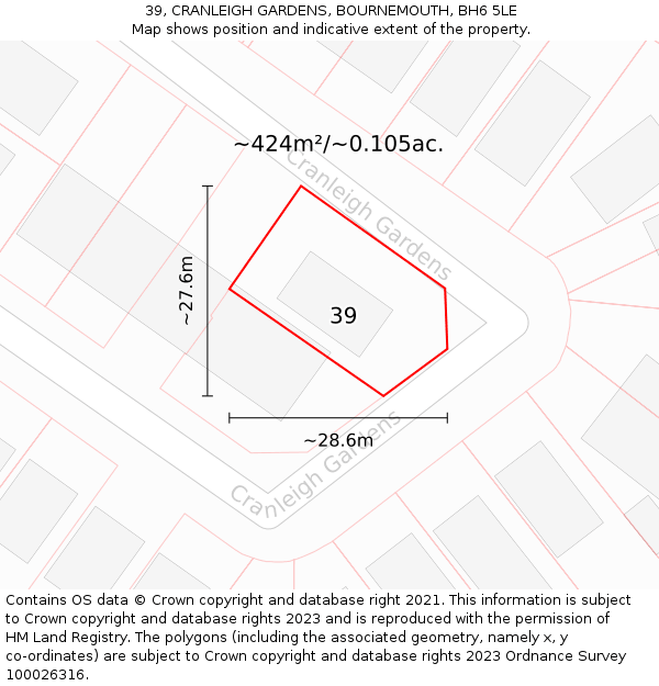 39, CRANLEIGH GARDENS, BOURNEMOUTH, BH6 5LE: Plot and title map