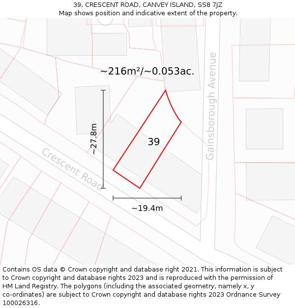 39, CRESCENT ROAD, CANVEY ISLAND, SS8 7JZ: Plot and title map