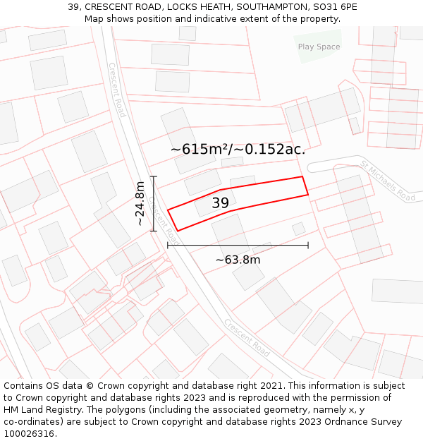 39, CRESCENT ROAD, LOCKS HEATH, SOUTHAMPTON, SO31 6PE: Plot and title map