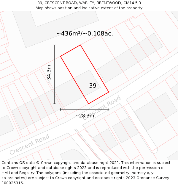 39, CRESCENT ROAD, WARLEY, BRENTWOOD, CM14 5JR: Plot and title map