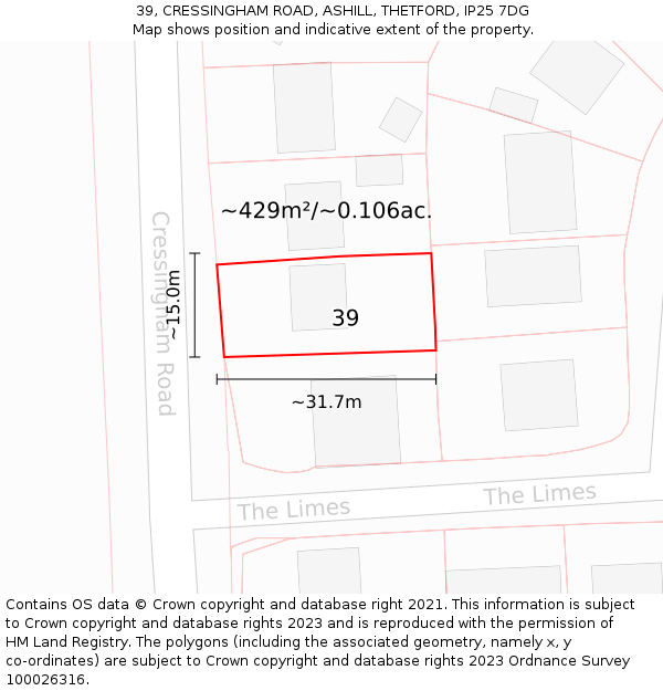 39, CRESSINGHAM ROAD, ASHILL, THETFORD, IP25 7DG: Plot and title map