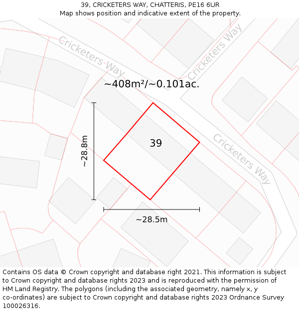 39, CRICKETERS WAY, CHATTERIS, PE16 6UR: Plot and title map