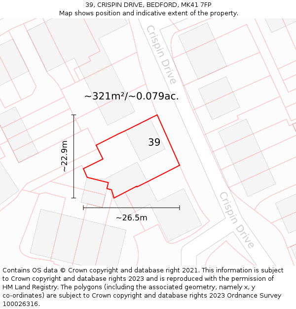 39, CRISPIN DRIVE, BEDFORD, MK41 7FP: Plot and title map