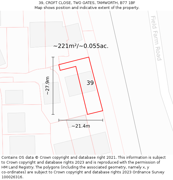 39, CROFT CLOSE, TWO GATES, TAMWORTH, B77 1BF: Plot and title map