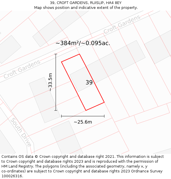 39, CROFT GARDENS, RUISLIP, HA4 8EY: Plot and title map
