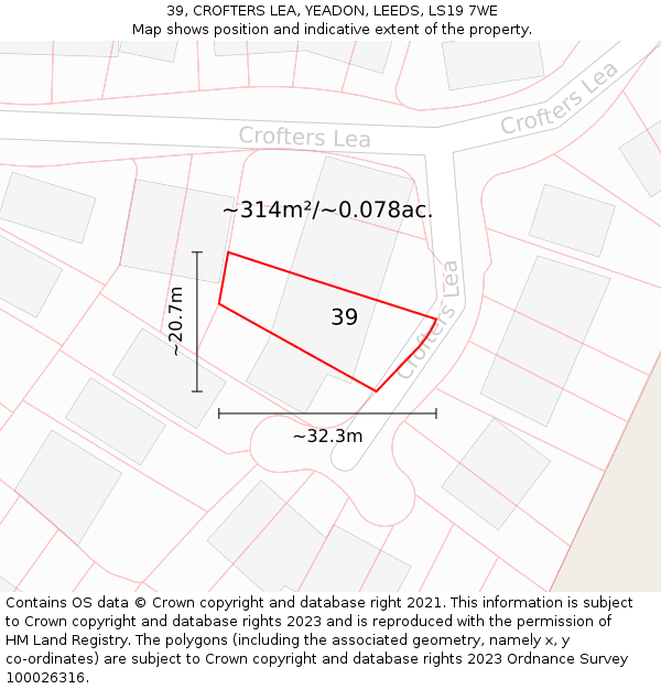 39, CROFTERS LEA, YEADON, LEEDS, LS19 7WE: Plot and title map