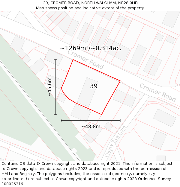 39, CROMER ROAD, NORTH WALSHAM, NR28 0HB: Plot and title map