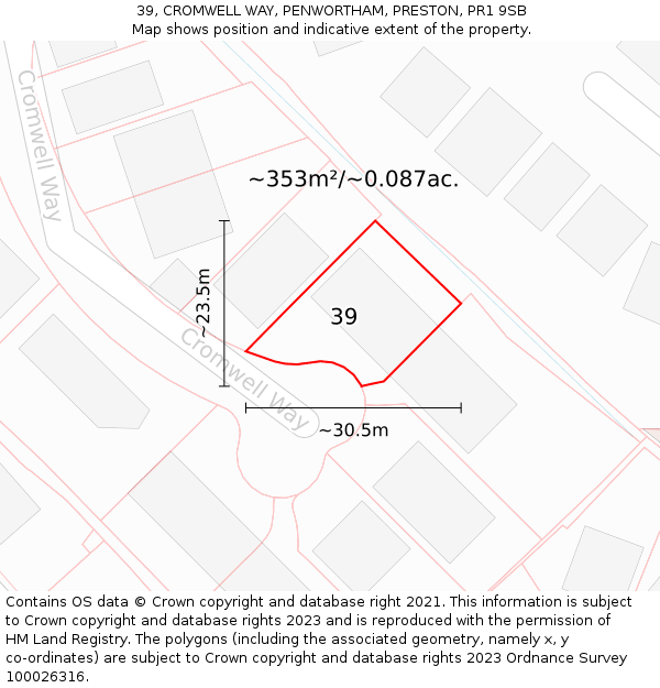 39, CROMWELL WAY, PENWORTHAM, PRESTON, PR1 9SB: Plot and title map