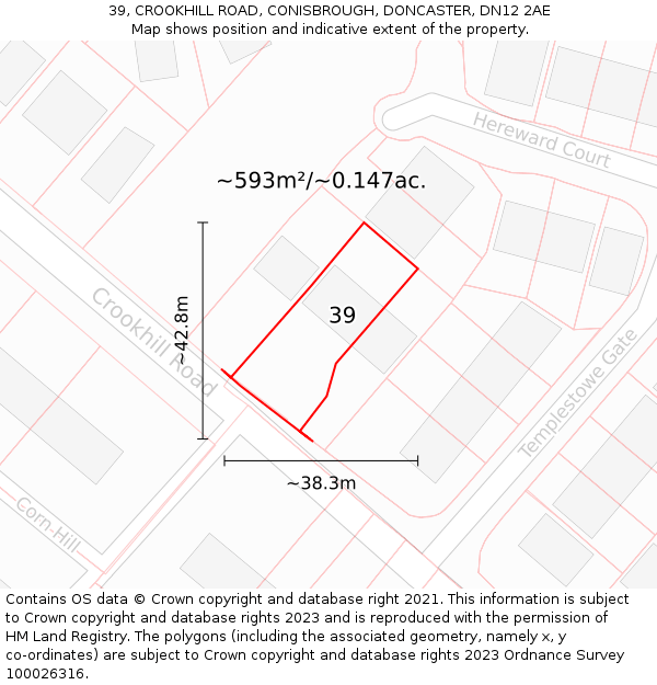 39, CROOKHILL ROAD, CONISBROUGH, DONCASTER, DN12 2AE: Plot and title map