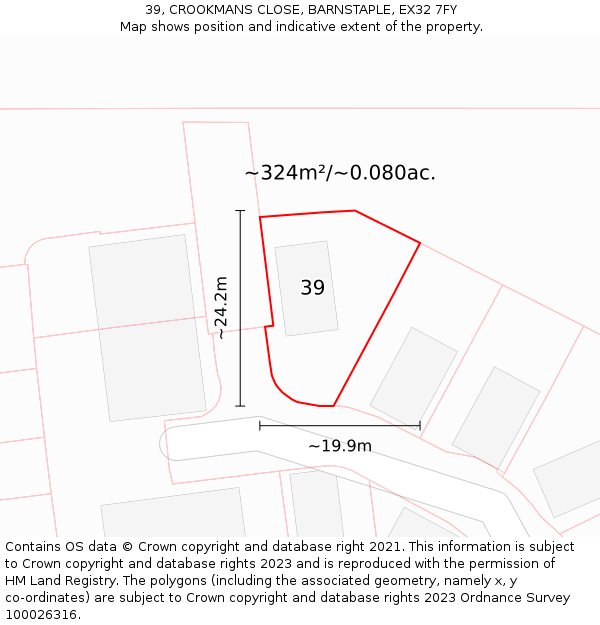 39, CROOKMANS CLOSE, BARNSTAPLE, EX32 7FY: Plot and title map