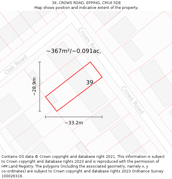 39, CROWS ROAD, EPPING, CM16 5DE: Plot and title map