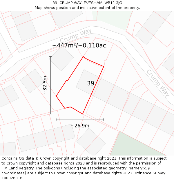 39, CRUMP WAY, EVESHAM, WR11 3JG: Plot and title map