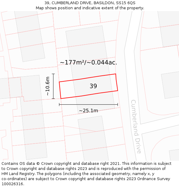39, CUMBERLAND DRIVE, BASILDON, SS15 6QS: Plot and title map