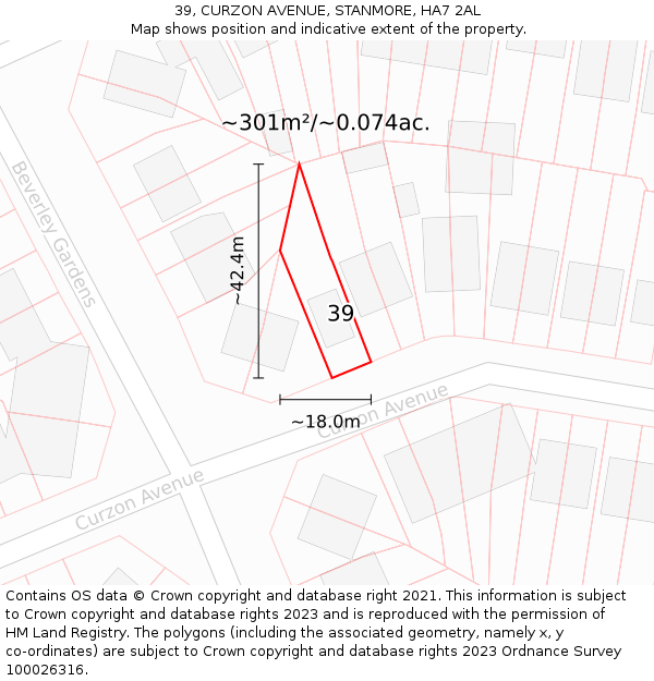 39, CURZON AVENUE, STANMORE, HA7 2AL: Plot and title map