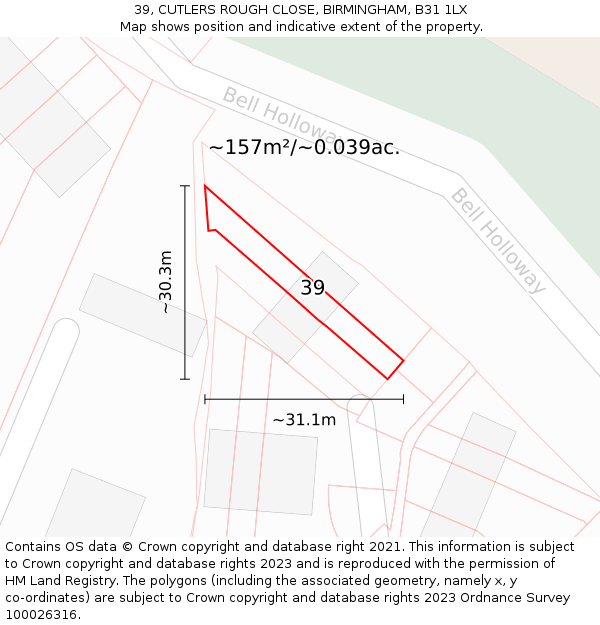 39, CUTLERS ROUGH CLOSE, BIRMINGHAM, B31 1LX: Plot and title map