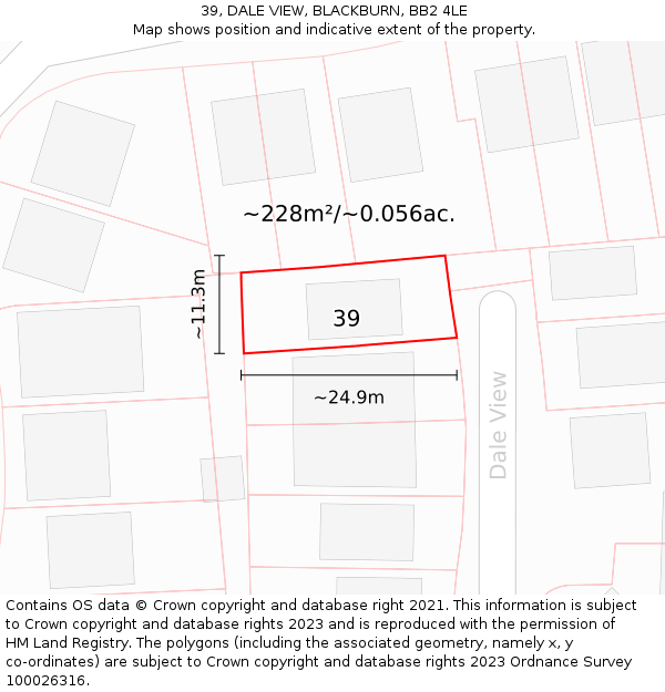 39, DALE VIEW, BLACKBURN, BB2 4LE: Plot and title map