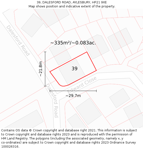 39, DALESFORD ROAD, AYLESBURY, HP21 9XE: Plot and title map