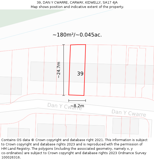 39, DAN Y CWARRE, CARWAY, KIDWELLY, SA17 4JA: Plot and title map