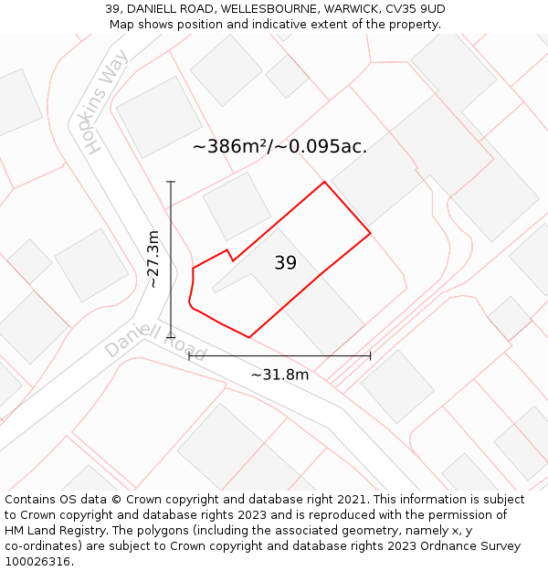 39, DANIELL ROAD, WELLESBOURNE, WARWICK, CV35 9UD: Plot and title map
