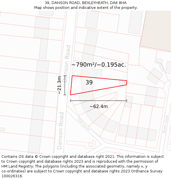 39, DANSON ROAD, BEXLEYHEATH, DA6 8HA: Plot and title map