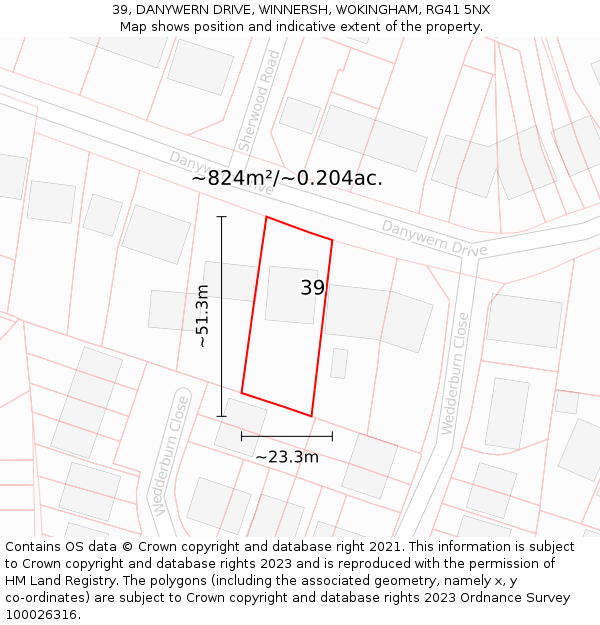 39, DANYWERN DRIVE, WINNERSH, WOKINGHAM, RG41 5NX: Plot and title map