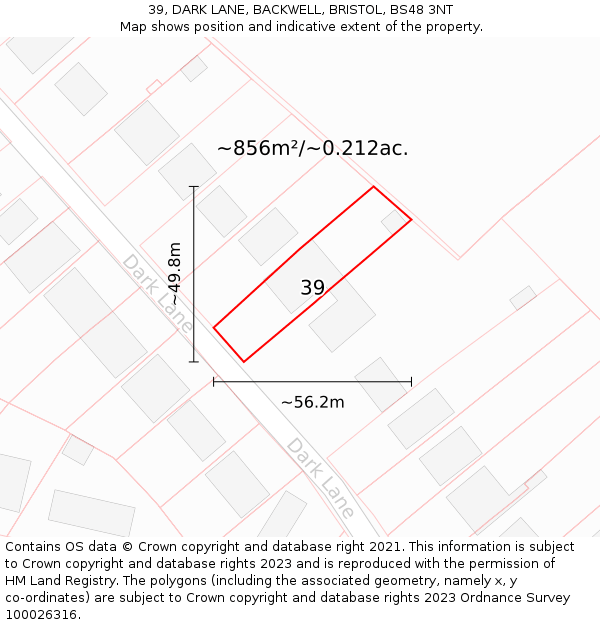39, DARK LANE, BACKWELL, BRISTOL, BS48 3NT: Plot and title map
