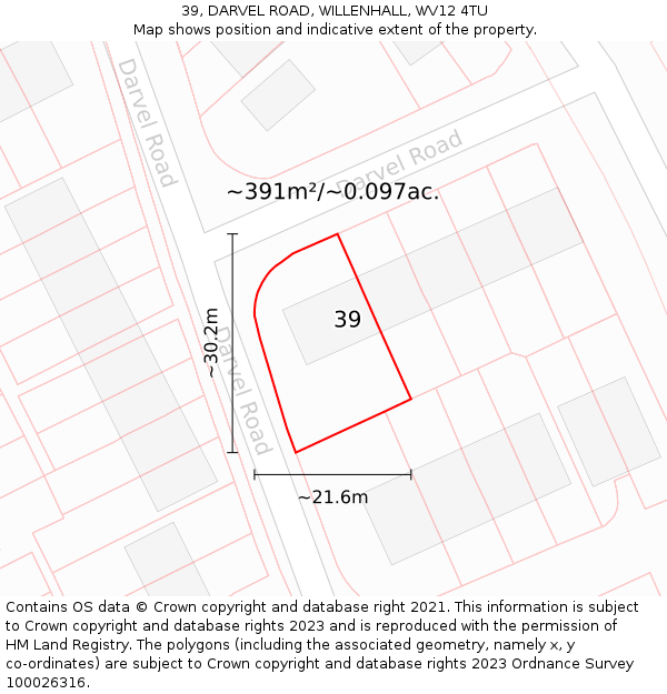 39, DARVEL ROAD, WILLENHALL, WV12 4TU: Plot and title map