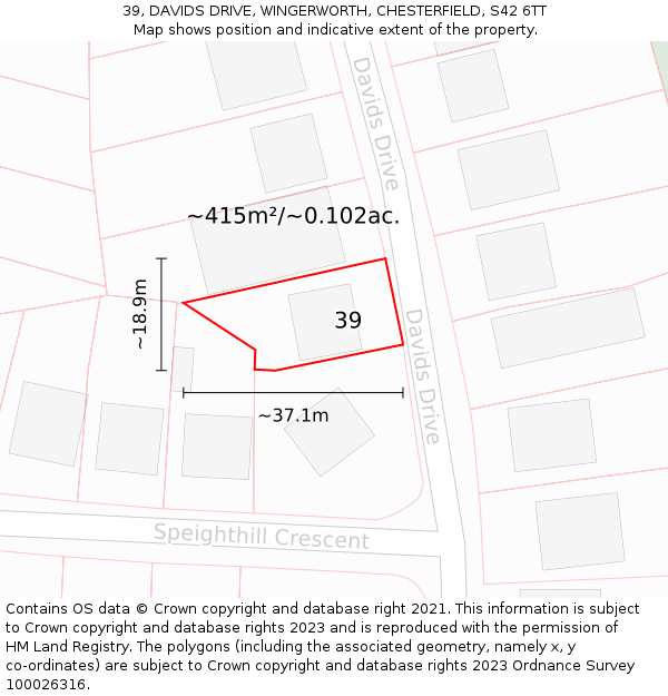 39, DAVIDS DRIVE, WINGERWORTH, CHESTERFIELD, S42 6TT: Plot and title map