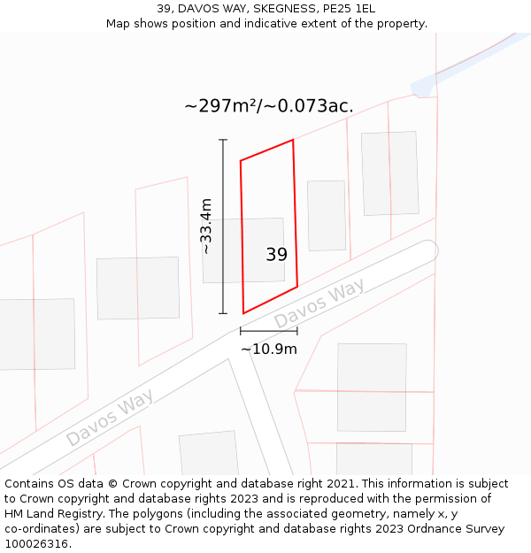 39, DAVOS WAY, SKEGNESS, PE25 1EL: Plot and title map