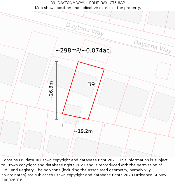 39, DAYTONA WAY, HERNE BAY, CT6 8AP: Plot and title map