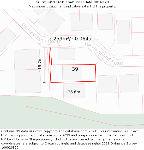 39, DE HAVILLAND ROAD, DEREHAM, NR19 2XN: Plot and title map