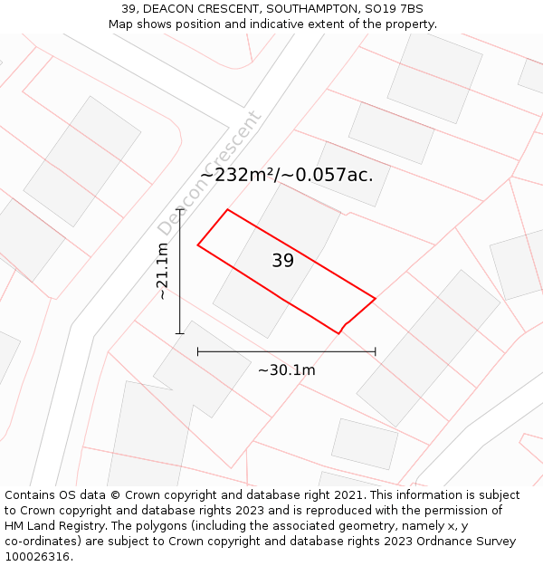 39, DEACON CRESCENT, SOUTHAMPTON, SO19 7BS: Plot and title map