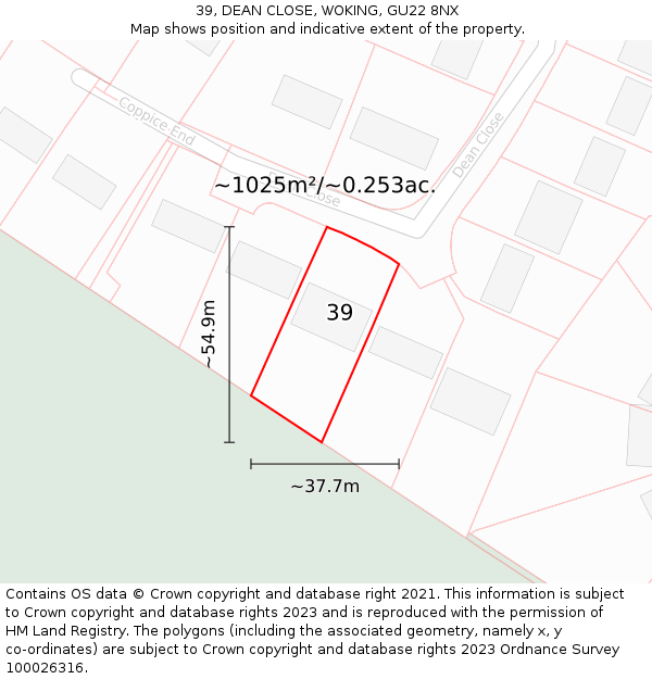 39, DEAN CLOSE, WOKING, GU22 8NX: Plot and title map
