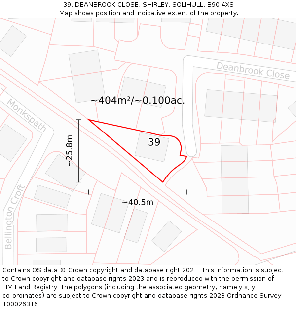 39, DEANBROOK CLOSE, SHIRLEY, SOLIHULL, B90 4XS: Plot and title map