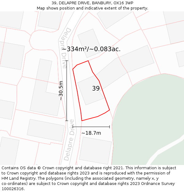 39, DELAPRE DRIVE, BANBURY, OX16 3WP: Plot and title map
