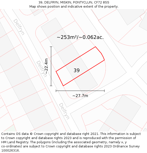 39, DELFRYN, MISKIN, PONTYCLUN, CF72 8SS: Plot and title map