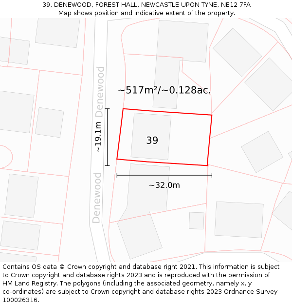 39, DENEWOOD, FOREST HALL, NEWCASTLE UPON TYNE, NE12 7FA: Plot and title map