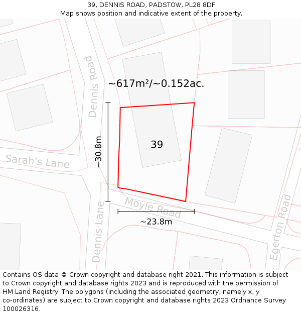 39, DENNIS ROAD, PADSTOW, PL28 8DF: Plot and title map